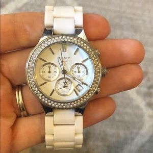 DKNY white and silver watch